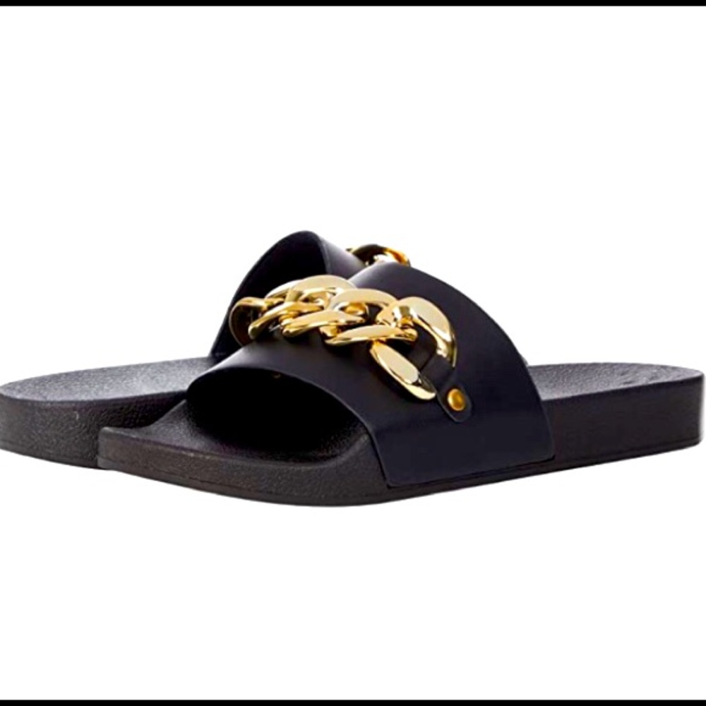 EUC Madden Girl Flynn-C Slide on Gold Buckle